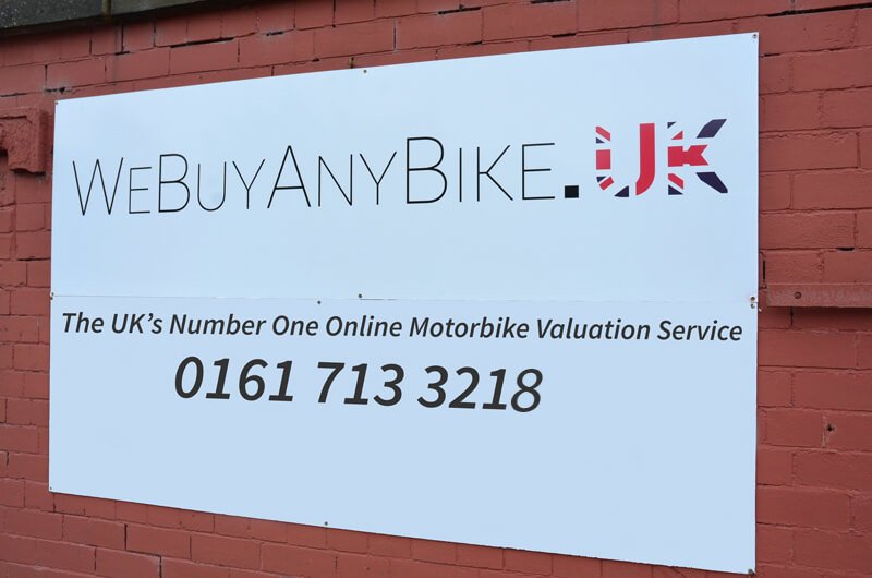 WeBuyAnyBike sign outside the showroom