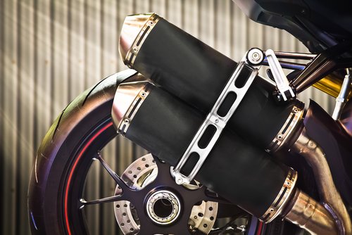 Aftermarket exhausts on a motorcycle